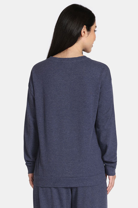 Rosaline Waffle Knit Cotton Sweatshirt - Medieval Blue — image 3